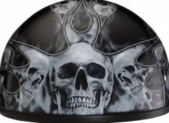 Daytona Skull Cap Helmet Skull Flames Silver