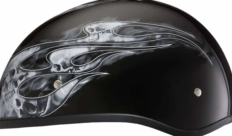 Daytona Skull Cap Helmet Skull Flames Silver